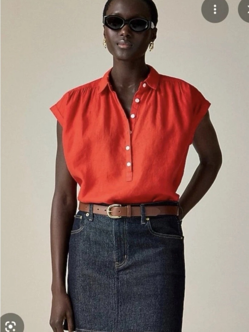 J.Crew Sleeveless Button-Front Red Linen Polo Top EUC